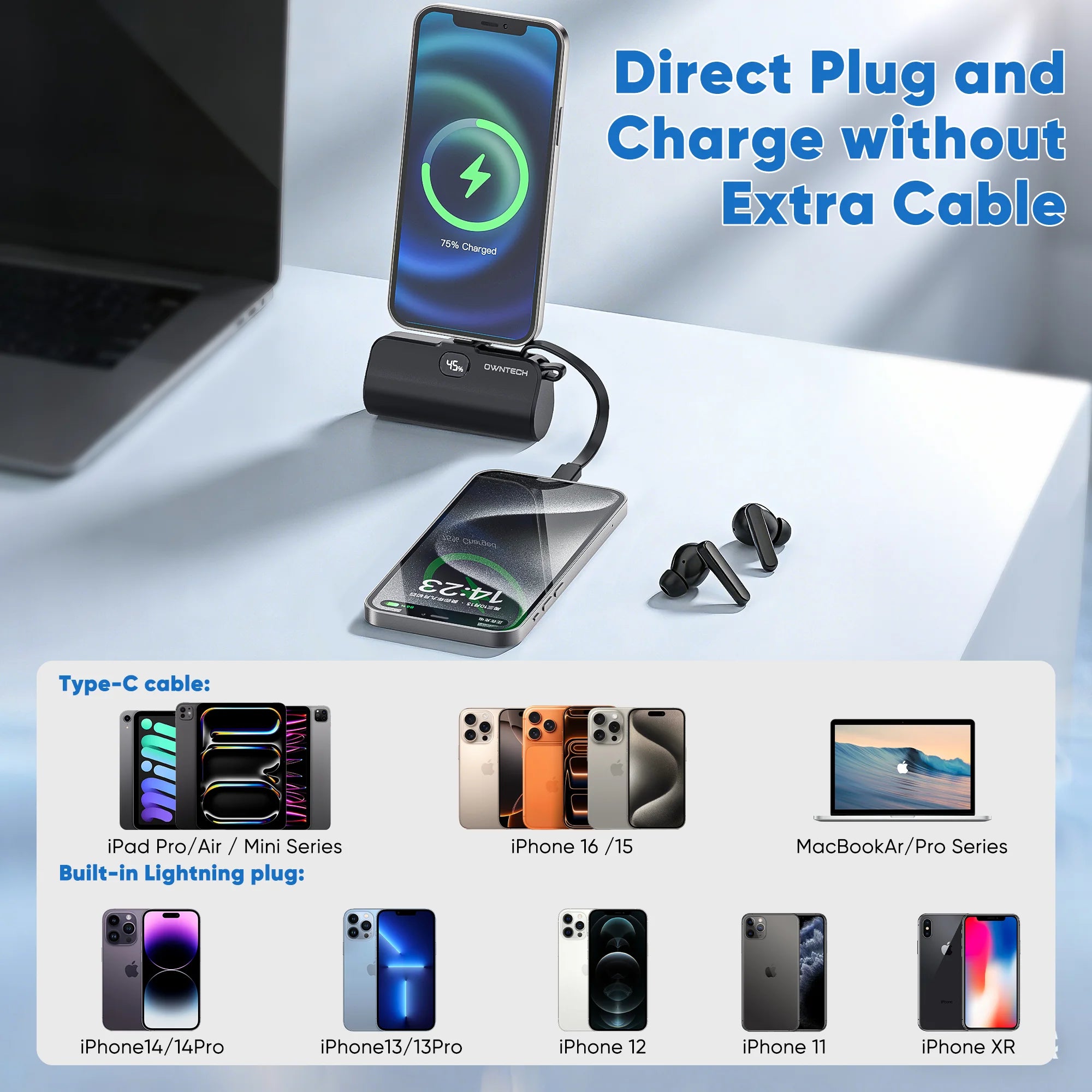 Portable Charger Power Bank for Iphone Android with LED Display 5000Mah Mini Fast Charger Battery Pack Compatible with Iphone 15/14/13/12